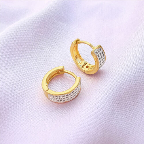 Golden Huggie Hoops with zircon stone inlays