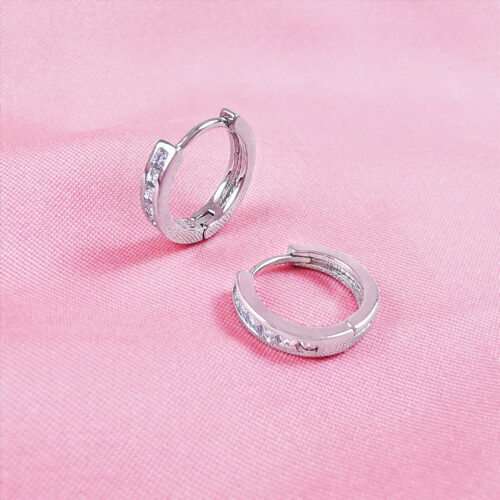 Silver huggie hoops crystal inserts